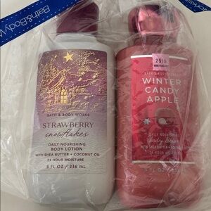 Bath & Body Works 8oz. Strawberry Snowflakes Daily‎ Lotion & Winter Candy Apple